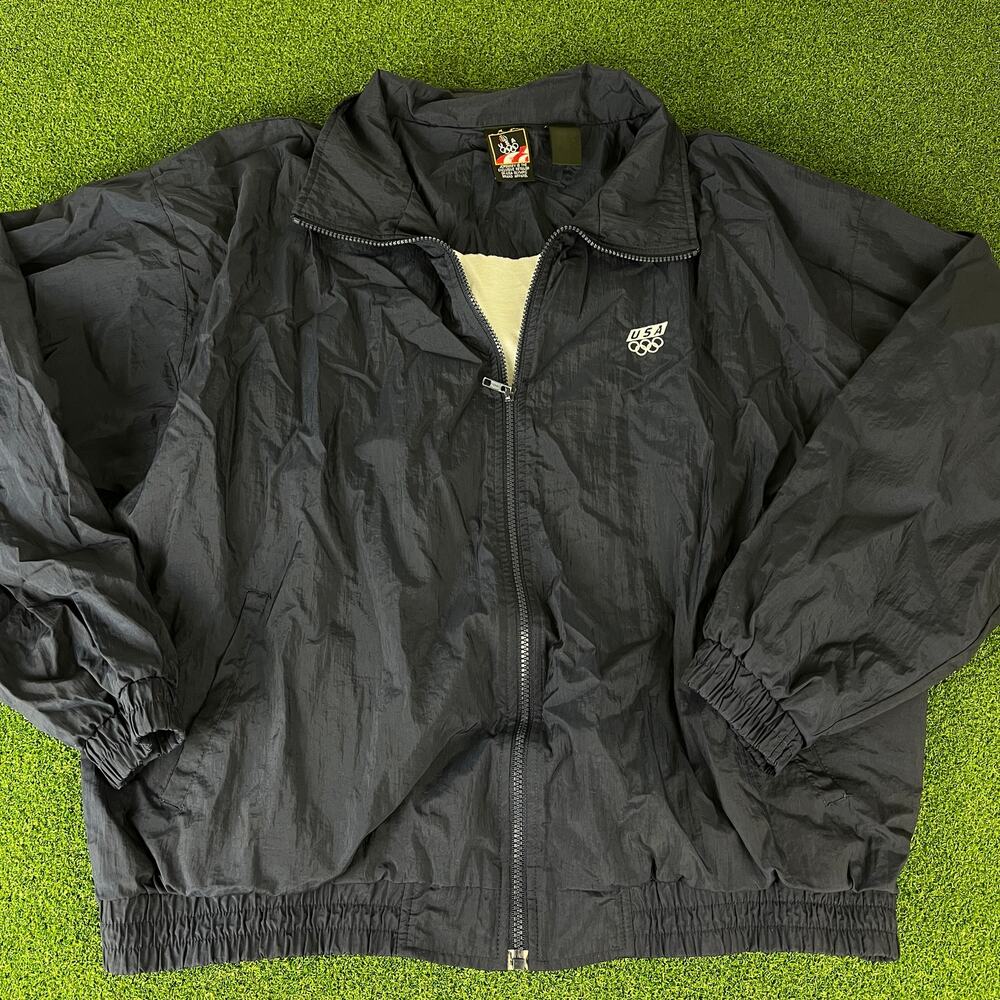 Vintage 90s JC Penney Team USA Olympics Black Nylon Windbreaker Jacket Sz L